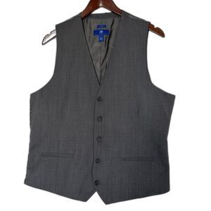 Egara Mens Vest Large Gray Slim Fit Wool Suit 5 Button Front Adjustable Back